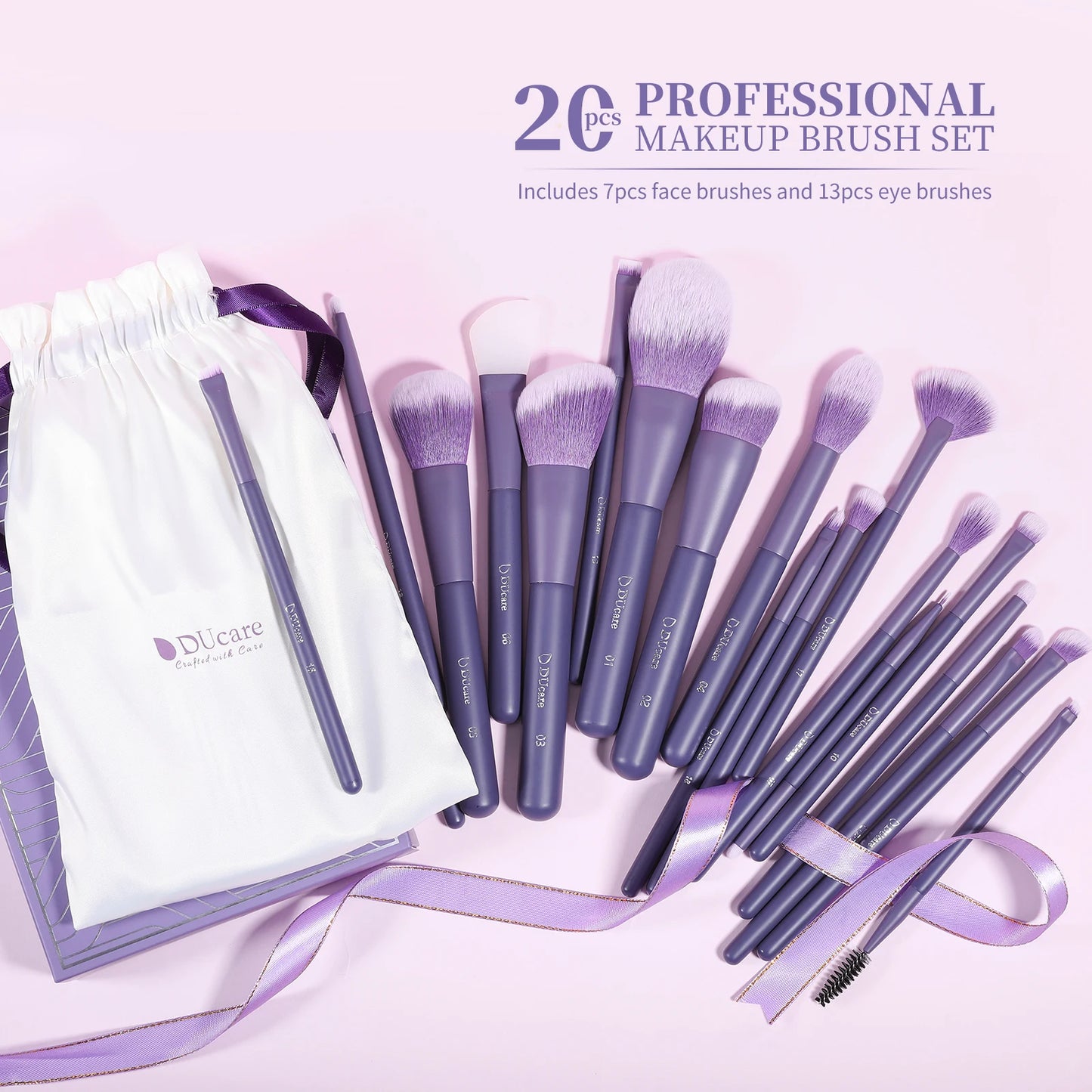 DUcare Purple - DUcare Set de 20 Pinceaux Professionnel avec Sac de Rangement